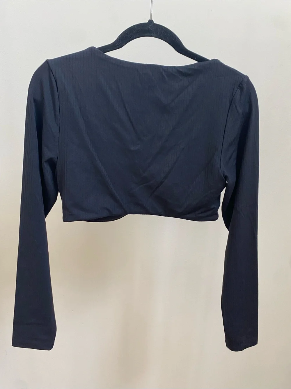 Aerie Offline Real Me Super Cropped Long Sleeve Bra Top ribbed black Sz L